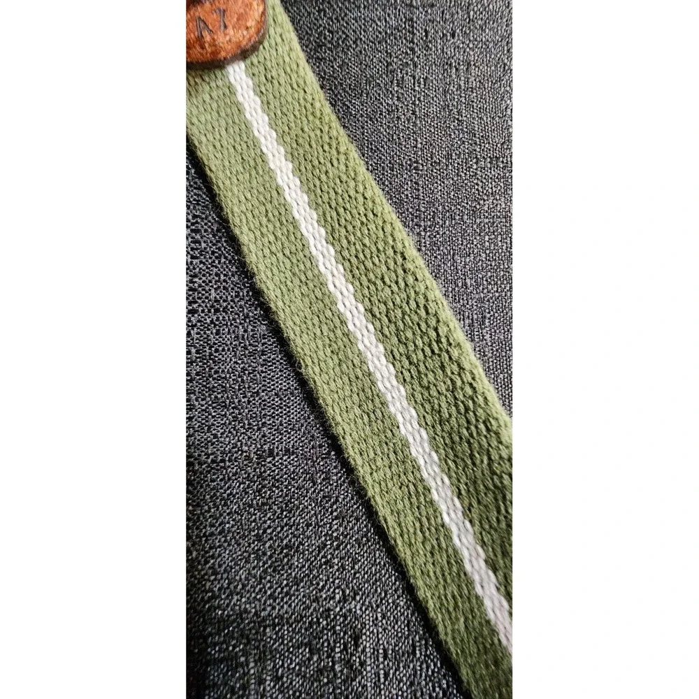 Lands End Golf Belt Mens 40‎ Olive Green Canvas Web Leather Brass Buckle Casual